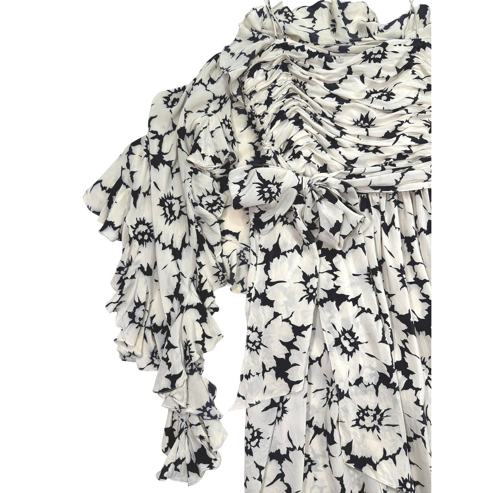 Oscar de la Renta Silk Strapless Floral Maxi Dress Scarf 6 Black White Vintage - Picture 11 of 15